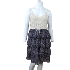 Keren Hart Slip Dress L Crocheted Tiered Ruffles Spaghetti Straps Lined NWT